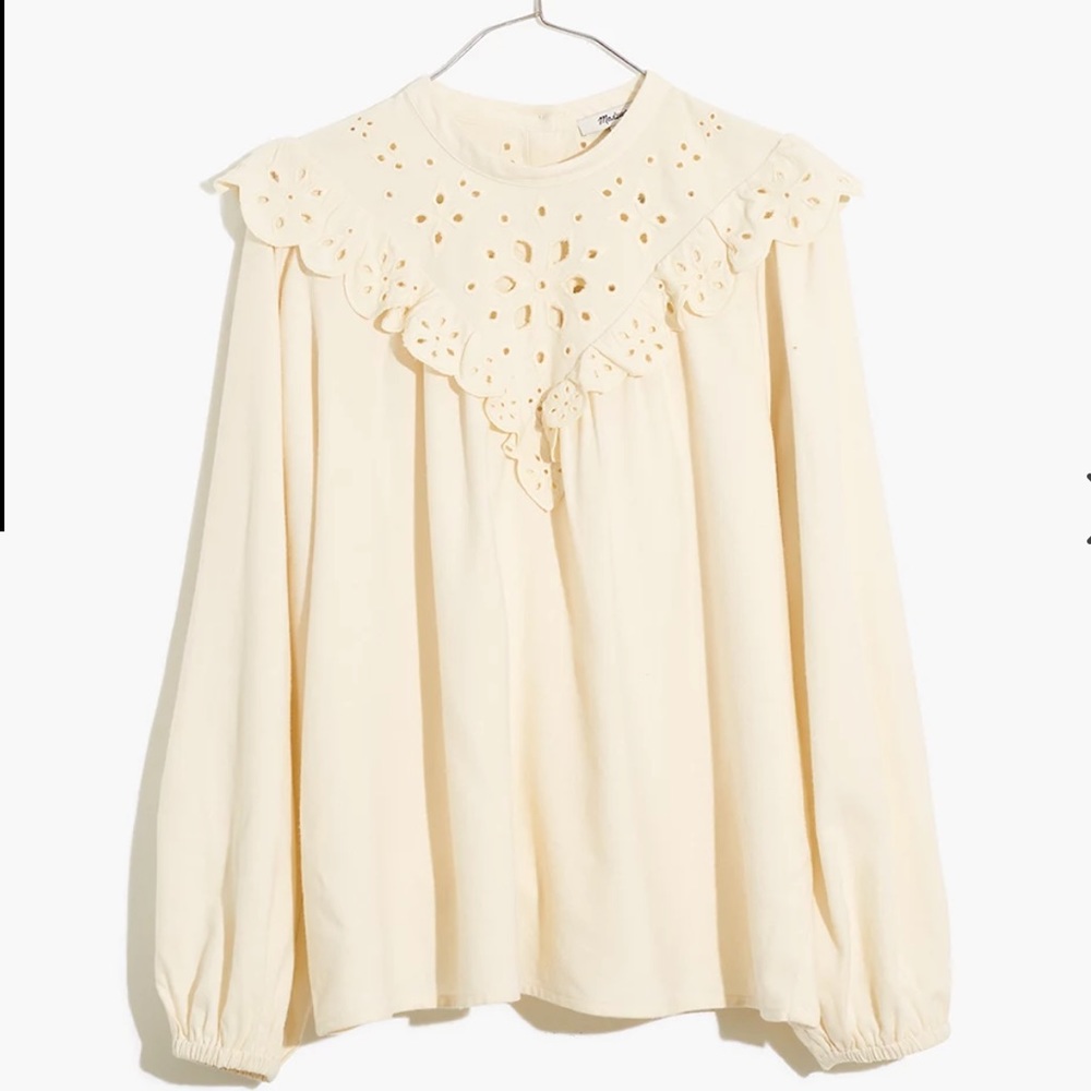 Madewell Embroidered Flannel Mockneck Top Size Small - Picture 3 of 14